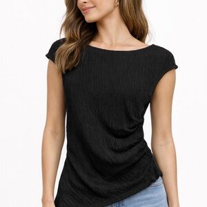 Chic Kuit Black Women's Short Sleeve  Asymmetrical Top NWT
